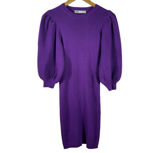 Zara Purple Puff Sleeve Sweater Dress Size Medium - Picture 3 of 11